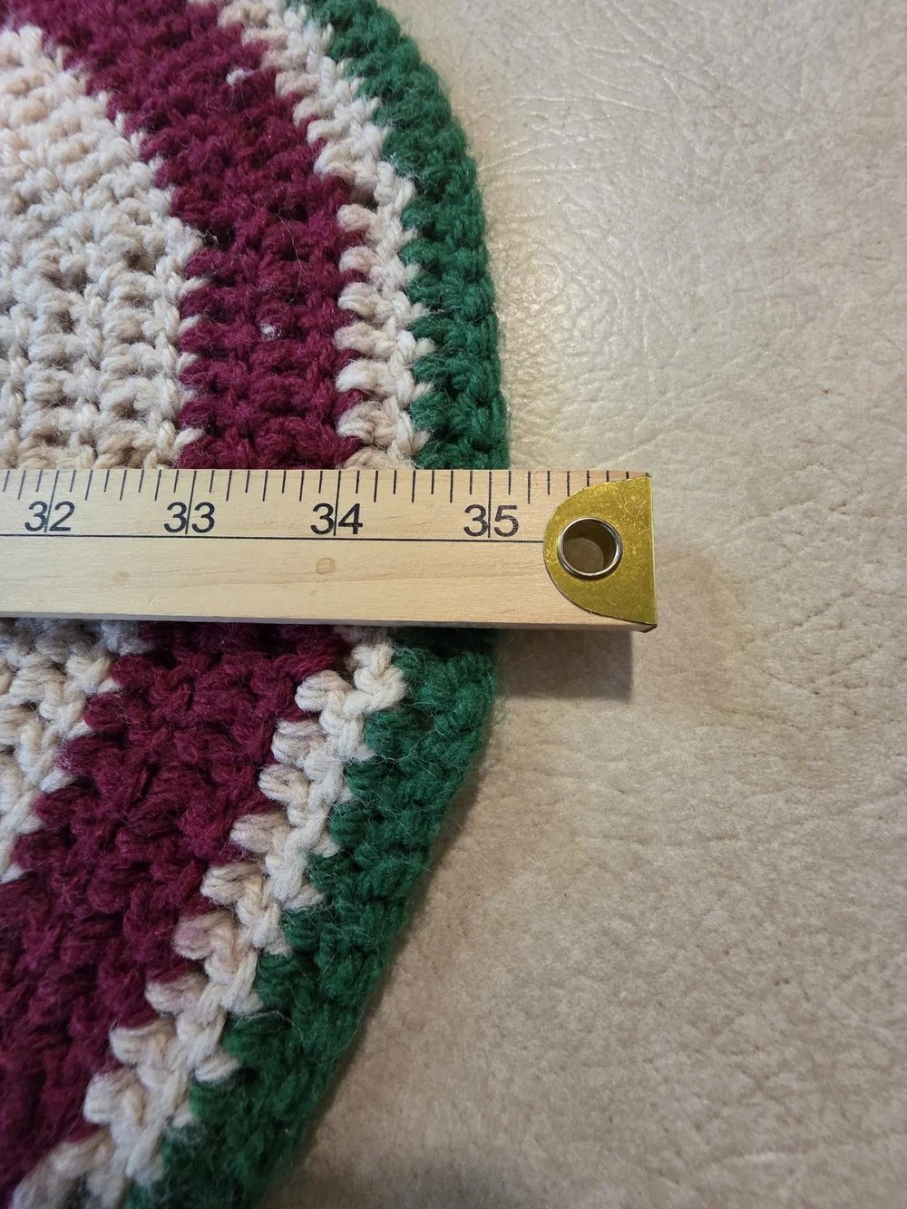 Hand-Crocheted Striped Runner in Green, Cream & Berry